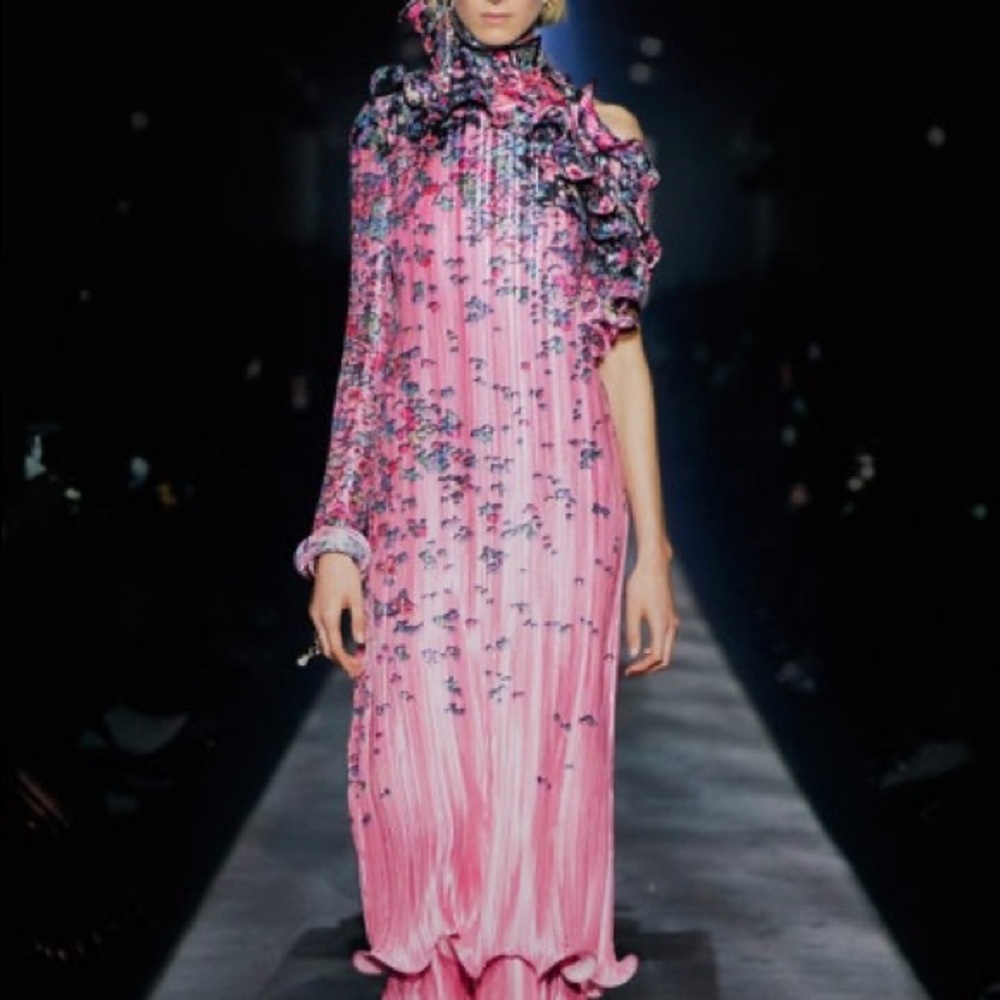 GIVENCHY  RUFFLES CREPE FLORAL DRESS.